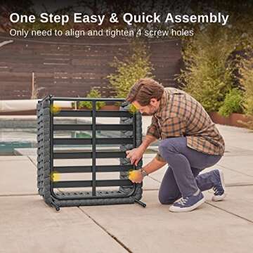 EAST OAK 3 Pieces Patio Furniture Set, Armchairs with Coffee Table, Outdoor Furniture Set with Cushion, Modern Outdoor Furniture Deep Seating for Outdoor Garden Porch, Earth Black & Misty Grey