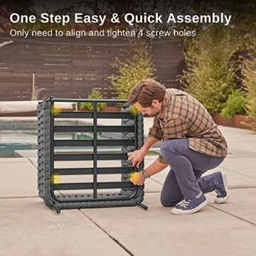 EAST OAK 3 Pieces Patio Furniture Set, Armchairs with Coffee Table, Outdoor Furniture Set with Cushion, Modern Outdoor Furniture Deep Seating for Outdoor Garden Porch, Earth Black & Misty Grey