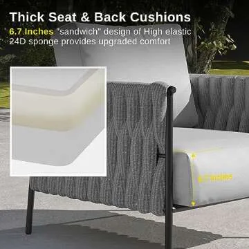 EAST OAK 3 Pieces Patio Furniture Set, Armchairs with Coffee Table, Outdoor Furniture Set with Cushion, Modern Outdoor Furniture Deep Seating for Outdoor Garden Porch, Earth Black & Misty Grey