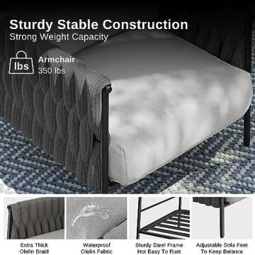 EAST OAK 3 Pieces Patio Furniture Set, Armchairs with Coffee Table, Outdoor Furniture Set with Cushion, Modern Outdoor Furniture Deep Seating for Outdoor Garden Porch, Earth Black & Misty Grey