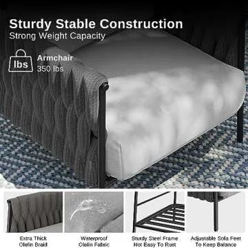 EAST OAK 3 Pieces Patio Furniture Set, Armchairs with Coffee Table, Outdoor Furniture Set with Cushion, Modern Outdoor Furniture Deep Seating for Outdoor Garden Porch, Earth Black & Misty Grey