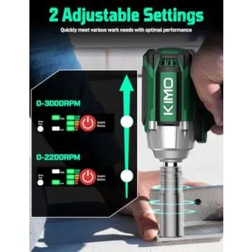 KIMO Cordless Impact Wrench, 550N.m/406ft-lbs, 7Sockets,3Inch Extension Bar, High Torque Impact Brushless Wrench with 3/8" Chuck, 3000 RPM, 3000mAh Li-ion Battery, Charger, Power Impact Wrench for Car