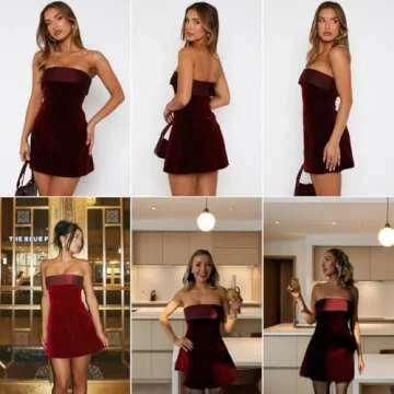 ANKOMINA Women's Sexy Strapless Bodycon Mini Dress Velvet Off Shoulder A-Line Tube Top Dress Party Club Dresses Red