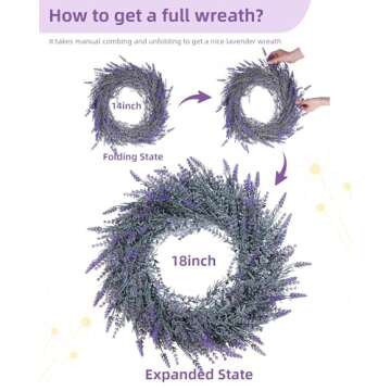 DDHS Lavender Wreaths for Front Door, 18inch Artificial Farmhouse Wreaths for Wall Window Party Wedding Decor Indoor Outdoor Spring Summer Fall Decoration for Home