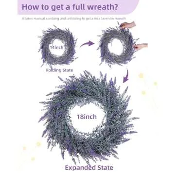 DDHS Lavender Wreaths for Front Door, 18inch Artificial Farmhouse Wreaths for Wall Window Party Wedding Decor Indoor Outdoor Spring Summer Fall Decoration for Home