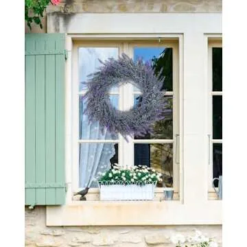 DDHS Lavender Wreaths for Front Door, 18inch Artificial Farmhouse Wreaths for Wall Window Party Wedding Decor Indoor Outdoor Spring Summer Fall Decoration for Home