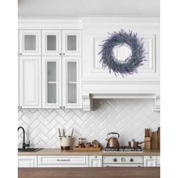 DDHS Lavender Wreaths for Front Door, 18inch Artificial Farmhouse Wreaths for Wall Window Party Wedding Decor Indoor Outdoor Spring Summer Fall Decoration for Home