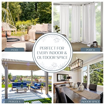 Elrene Home Fashions Matine Weatherproof Tab-Top Indoor/Outdoor Solid Color Curtain Panel for Porch, Pergola, Patio, Deck, 52”W x 84”L, White