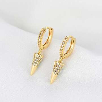 FETTERO Gold Plated Hoop Dangle Earrings Lightweight Drop Huggie Hoop Earrings for Women Hypoallergenic Earrings Dainty Wear - Cone Hoops