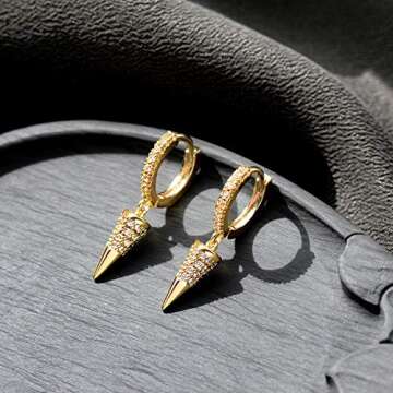 FETTERO Gold Plated Hoop Dangle Earrings Lightweight Drop Huggie Hoop Earrings for Women Hypoallergenic Earrings Dainty Wear - Cone Hoops