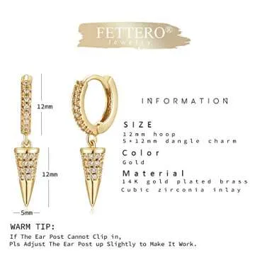 FETTERO Gold Plated Hoop Dangle Earrings Lightweight Drop Huggie Hoop Earrings for Women Hypoallergenic Earrings Dainty Wear - Cone Hoops