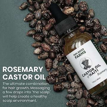 Papa Rozier Farms Rosemary Pure Organic Castor Oil of Haiti - Cold Pressed - Hexane Free - Hair Growth Treatment - Hair Growth for Thicker Eyelashes and Eyebrows - Hair Loss Treatment, Pack of 1