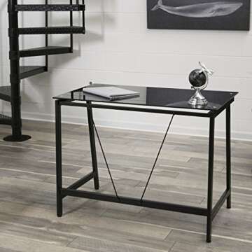 OneSpace Contemporary Glass-Top Desk for Small Spaces, Small Writing Desk, Black