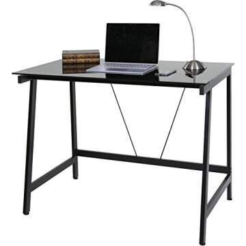 OneSpace Contemporary Glass-Top Desk for Small Spaces, Small Writing Desk, Black