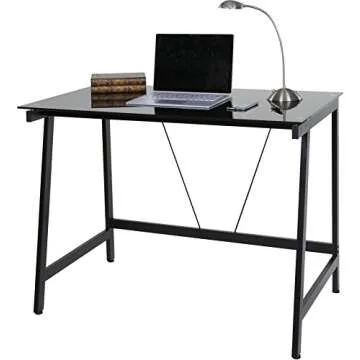 OneSpace Contemporary Glass-Top Desk for Small Spaces, Small Writing Desk, Black
