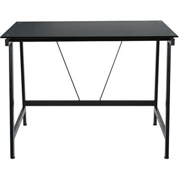 OneSpace Contemporary Glass-Top Desk for Small Spaces, Small Writing Desk, Black