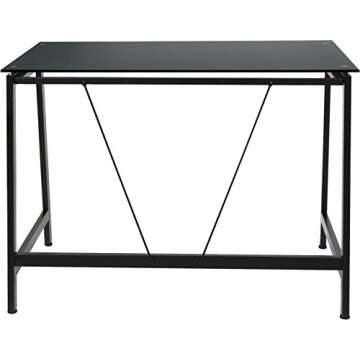 OneSpace Contemporary Glass-Top Desk for Small Spaces, Small Writing Desk, Black