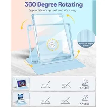 Trendy Fan Portable Electronic Device Cover, iPad Air 2/1 & iPad 5/6/Pro 9.7 inch Case for Boys Kids Teen Girls, 360° Rotating Folio Stand Pencil Holder, Blue