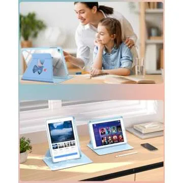 Trendy Fan Portable Electronic Device Cover, iPad Air 2/1 & iPad 5/6/Pro 9.7 inch Case for Boys Kids Teen Girls, 360° Rotating Folio Stand Pencil Holder, Blue