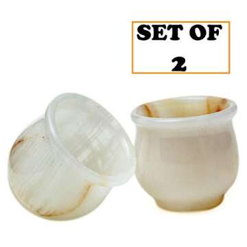 Radicaln Marble Set of 2 Mini Wine Glasses 2" Inch 1.5 oz White Onyx Handmade Tequila Shot Glass - B...