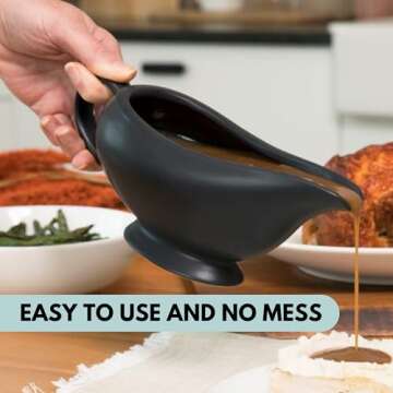 Gravy Boat - (14oz) Elegant Ceramic Gravy Bowl - Ceramic Gravy Boat - Stoneware Gravy Boat Warmer (Black) - Insulated Thanksgiving Gravy Boat