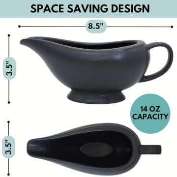 Gravy Boat - (14oz) Elegant Ceramic Gravy Bowl - Ceramic Gravy Boat - Stoneware Gravy Boat Warmer (Black) - Insulated Thanksgiving Gravy Boat