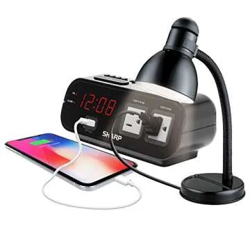 Sharp Digital Alarm Clock with Power Outlets and USB Port