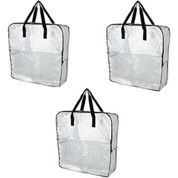 Pack of 3 - Extra Large Clear Storage Bag for Clothing Storage, Under the Bed Storage, Garage Storag...