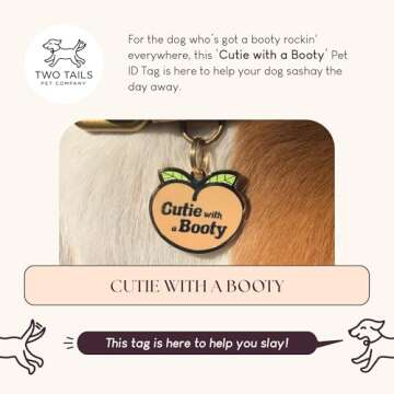 Two Tails Pet Company Personalized 'Cutie with a Booty' Pet ID Tag - Custom Engraved Dog Tags for Pe...