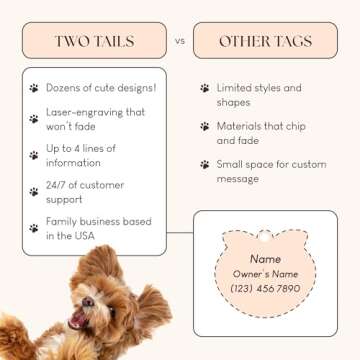 Two Tails Pet Company Personalized 'Cutie with a Booty' Pet ID Tag - Custom Engraved Dog Tags for Pets - Fun Brass, Gold Plating