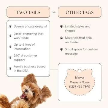 Two Tails Pet Company Personalized 'Cutie with a Booty' Pet ID Tag - Custom Engraved Dog Tags for Pets - Fun Brass, Gold Plating