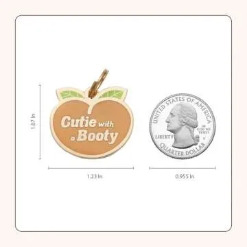 Two Tails Pet Company Personalized 'Cutie with a Booty' Pet ID Tag - Custom Engraved Dog Tags for Pets - Fun Brass, Gold Plating