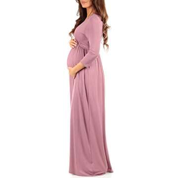 Mother Bee Maternity V-Neck Ruched Waist Dress for Moms