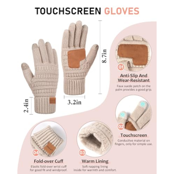 Womens Cozy Oatmeal Winter Set - Beanie, Scarf, Gloves