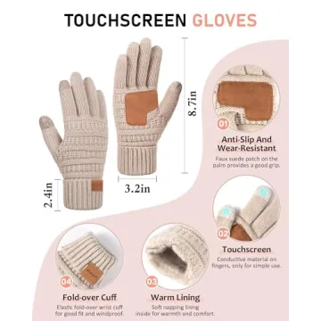 Womens Cozy Oatmeal Winter Set - Beanie, Scarf, Gloves