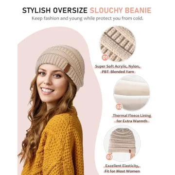 Womens Cozy Oatmeal Winter Set - Beanie, Scarf, Gloves