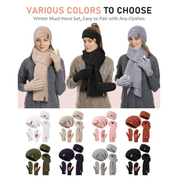 Womens Cozy Oatmeal Winter Set - Beanie, Scarf, Gloves