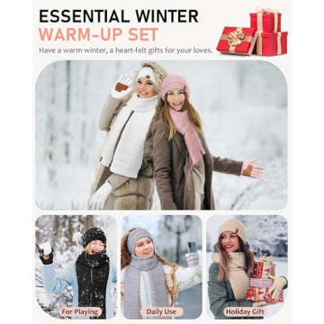 Womens Cozy Oatmeal Winter Set - Beanie, Scarf, Gloves