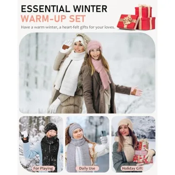 Womens Cozy Oatmeal Winter Set - Beanie, Scarf, Gloves
