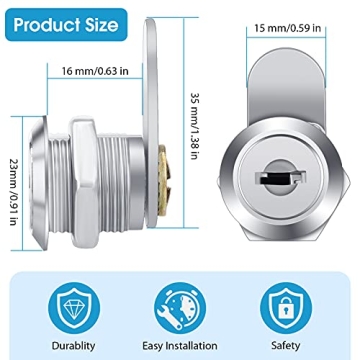 Hotop 16 Pieces Cabinet Cam Lock Keyed Alike 58 Inch Zinc Alloy Drawer Lock Cylinder Cam Locks with 32 Keys for Secure File Drawer Dresser RV