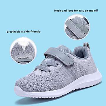 COODO Toddler/Little Kid Boys Girls Shoes - Stylish Grey & White Sneakers