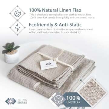 Pure 100% Linen Hand Towels - Set of 2 Linen Kitchen Towels Waffle Weave Natural Color - 13 x 29-inc...