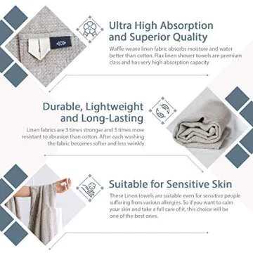 Pure 100% Linen Hand Towels - Set of 2 Linen Kitchen Towels Waffle Weave Natural Color - 13 x 29-inch Soft Lightweight Stone-Washed Linen Dish Towels - Quick-Dry Linen Tea Towel - Kitchen Linens