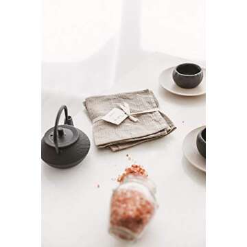 Pure 100% Linen Hand Towels - Set of 2 Linen Kitchen Towels Waffle Weave Natural Color - 13 x 29-inch Soft Lightweight Stone-Washed Linen Dish Towels - Quick-Dry Linen Tea Towel - Kitchen Linens