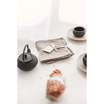 Pure 100% Linen Hand Towels - Set of 2 Linen Kitchen Towels Waffle Weave Natural Color - 13 x 29-inch Soft Lightweight Stone-Washed Linen Dish Towels - Quick-Dry Linen Tea Towel - Kitchen Linens