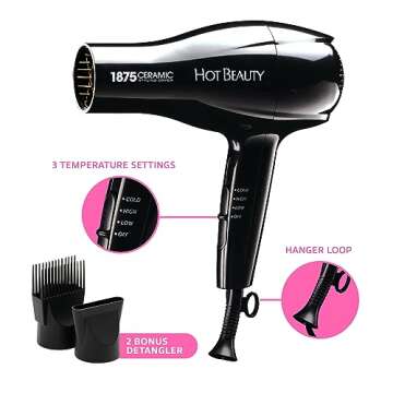 Hot Beauty 1875 Ceramic Hair Dryer for Travel & Home Styling
