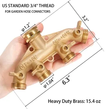 Sanpaint 4 Way Heavy Duty Brass Hose Splitter with 4 Valves
