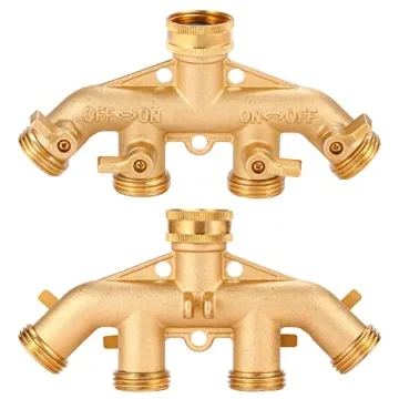 Sanpaint 4 Way Heavy Duty Brass Hose Splitter with 4 Valves