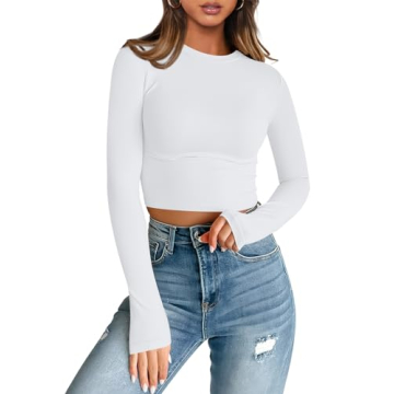 Trendy Queen Womens Long Sleeve Crop Tops Basic Slim Fitted Shirts Casual Fashion 2025 Going Out Y2k...