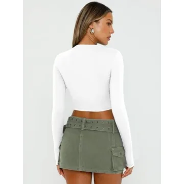Trendy Queen Womens Long Sleeve Crop Tops Basic Slim Fitted Shirts Casual Fashion 2025 Going Out Y2k Tops Teen Girl Clothes White M